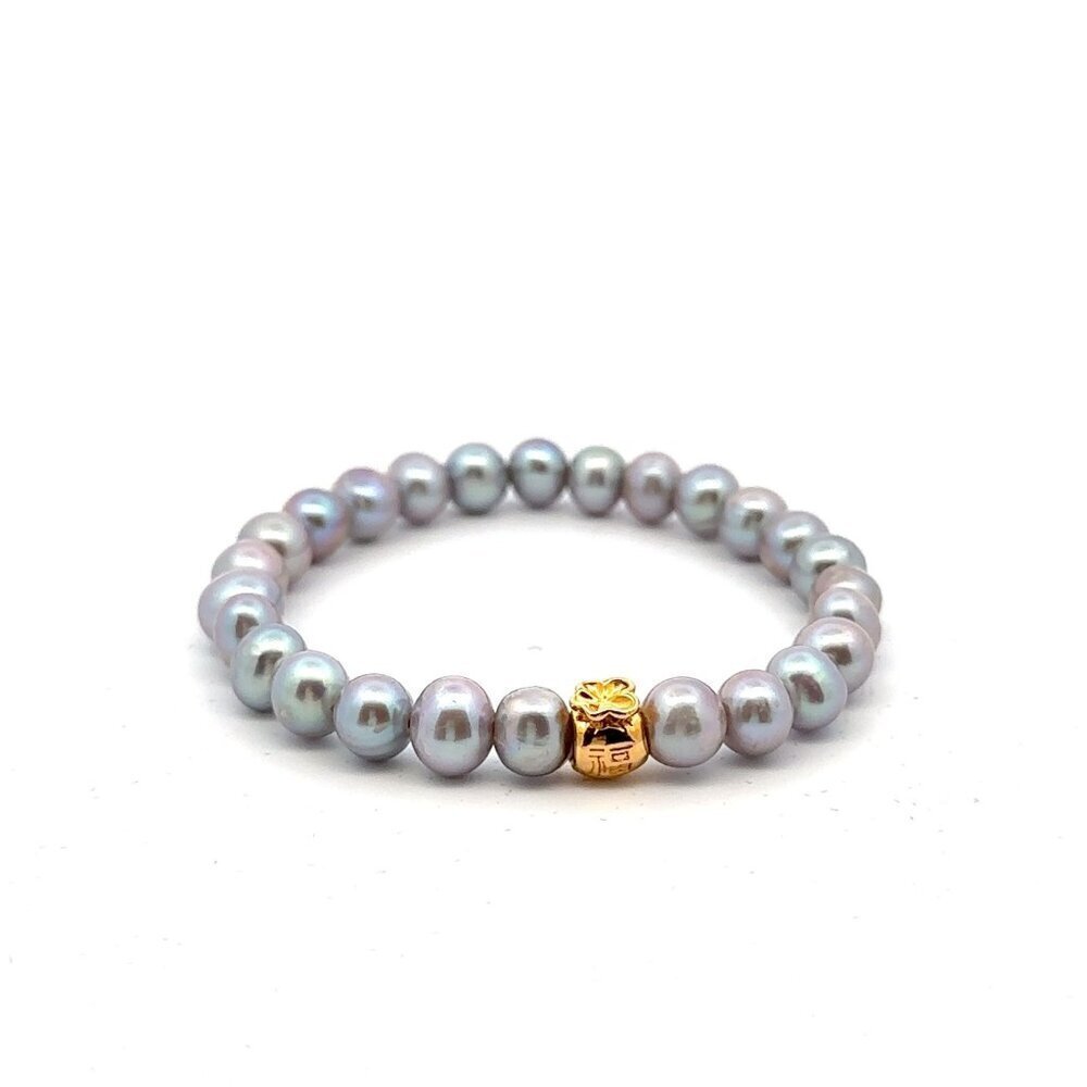 18K Gold Money Bag Lucky Charm Gray Pearl 6-7mm x 6-7.5mm - Picture 1 of 9